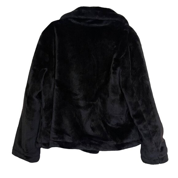 French Connection Black Faux Fur Notched Collar Coat Jacket NEW Large - Picture 7 of 7
